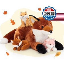 BENINY 4Pcs Fox Set, Mommy Red Fox Plush 22in with 3 Baby Foxes picture
