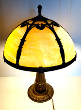 Antique E Miller & Co Gold Slag Glass Table Lamp Metal Base 2 Bulbs Chain Pull picture