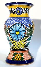 Mexican Talavera Floral Vase Folk Art Majolica Hand Painted 5.5”  picture