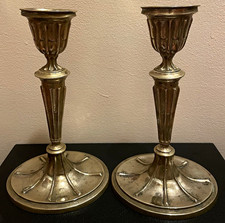 Vintage Solid Brass Candlesticks Pair 10” Fluted India Circa 1940s Nice Patina picture