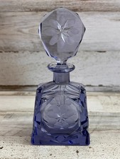 Vintage 1930s Czechoslovakia Art Deco Empty Lavender Cut Glass Perfume Bottle picture
