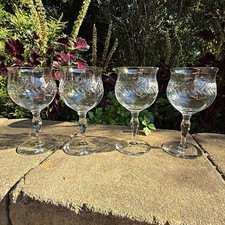 VTG Laurel Optic Crystal Wine Glasses by Bryce Set of 4 USA Barware EUC picture