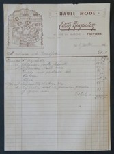 1940 invoice HAUTE MODE EDITH AUGUSTIN POITIERS 86 illustrated header 38 picture