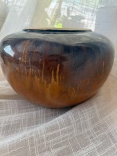 Vintage MCM Drip Glaze Globe Vase Caramel Ochre Amber Brown Ceramic Planter picture