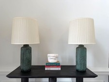 Puerto Rican Pottery Hal Lasky Sgraffito Table Lamps Pair Mid Century Modern picture