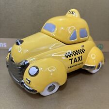 Yellow Taxi Cab Cookie Jar Canister Ceramic RR Roman Inc. 1998 Large 8” Vintage picture