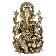 Brass Mangalkari Ganesha Sitting On Lotus Ganpati Murti Idol Figurine Home Decor picture