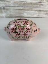 Ceramic Pig Piggy Bank with Floral Floral Design Handmade picture