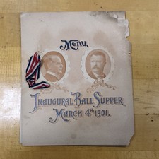 Antique President William McKinley Teddy Roosevelt Inaugural Ball Menu 1901 picture