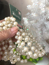 Vtg 12 Ft Creamy White PEARL Xmas Bead GARLAND DECOR HEAVY WIRED Strand Kmart picture
