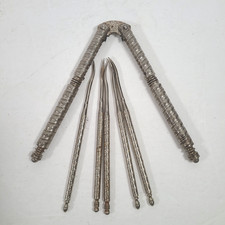 Vintage HMO Manual Nutcracker Set Nut Cracker w/5Picks Silver Toned Steel picture