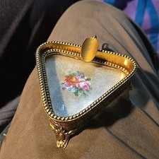 VTG Austria Rose Needlepoint Brass Ashtray Gold Tone Brass picture