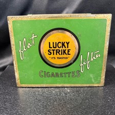Lucky Strike Flat Fifties Cigarette Tin American Tobacco Co Green Vintage 1930s picture