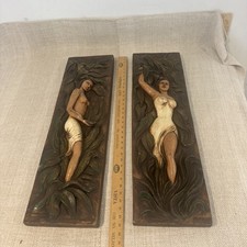 Vintage MCM Hawaiian Wall Ladies Tropical Wall Plaques picture