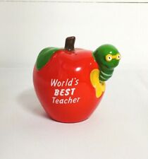Vintage Worlds Best Teacher Ceramic Apple Pencil Holder picture