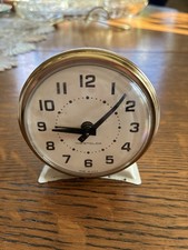 Vintage Westclox Wind Up Alarm Clock USA Cream Gold Keeps Time picture