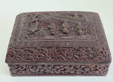 Antique XIX c Chinese Carved Cinnabar Lacquer Box Qing Dynasty High Relief picture