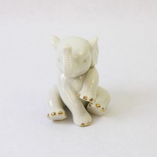 Lenox Porcelain Baby Elephant Figurine Sitting White 24K Gold Trunk Up picture
