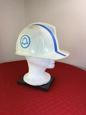 Vtg MSA Hard Hat White Blue Bell  Systems Logo Yellow Blue Stripe Safety Helmet picture