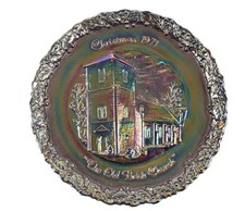 VTG 1971 Fenton Amethyst Carnival Glass Christmas Plate The Old Brick Church 8