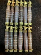 12Pcs (1Set) Tibetan Brass 12Animas Inlay Old Agate Dzi *5Stripes* Bead Pendants picture