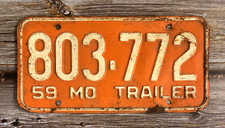 1959 Missouri TRAILER License Plate 803-772 picture