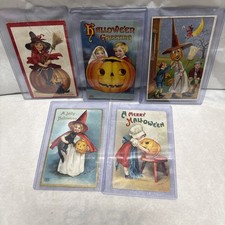 Lot of 5 Antique Halloween Post Cards from the Early 1910's Embossed Post Mark picture