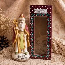 Vintage St. Nicholas 1909 Poland Bisque Porcelain Christmas Figure w/ Box 5” picture