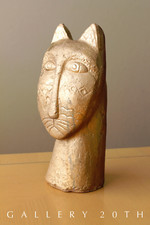 GOLD CAT EGYPTIAN BASTET POLYCHROMED SCULPTURE ORIG VTG ART MID CENTURY MODERN picture