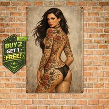 Sexy Pinup Girl Tattoo Poster Vintage Metal Tin Sign Women Body Art Wall Decor picture