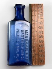 RARE MARSH & BURKE COBALT BLUE DRUGSTORE MEDICINE BOTTLE PRINCETON NJ WTCO 1894 picture
