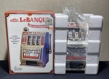 1986 Metal Carousel LeBANQUE  777 Slot Machine Coin Bank w/ Box Hong Kong picture