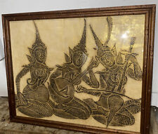 Rare, Thai Temple Rice Paper Rubbings, 1960's, MCM, Brown 3 Musicians picture