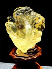 3.14LB Top Natural Citrine Quartz Skull Healing Crystal Carved Decor Gift+stand picture