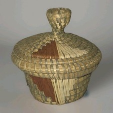Batwa Covered Small Basket Bwindi Africa Attached Lid Trinket Storage picture