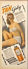 1944 Tan With Gaby Suntan Lotion Woman in Vintage Bikini Print Ad picture