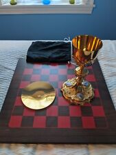 Gold Catholic Chalice With Gemstones, Paten, And Gloves In Carry Case picture