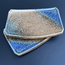 Miya Japan Aoi Nagashi glazed stoneware rectangular sushi plates Set Of 2 picture