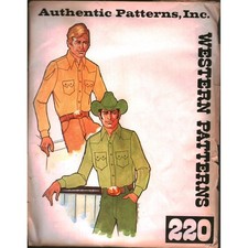Authentic Patterns 220 Mens Western Shirt Sewing Pattern Vintage Size 16.5 44 picture