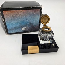 Montblanc Lead Crystal Hand Cut Inkwell With Black Base, Brass Lid in Box picture