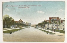 1908 Kansas City, Missouri Admiral Boulevard & Charlotte Street colored postcard picture