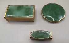 Vintage Stratton of London 3-Piece Vanity Set Marbled Jade & Goldtone EUC picture