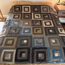 Vintage Early 1900s Wool Men’s Suit Fabrics Quilt House Top Log Cabin 67” x 67” picture