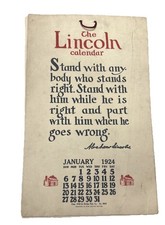 Antique 1924 The Lincoln Calendar Wall Hanging Abraham Quotes Vintage Ephemera picture