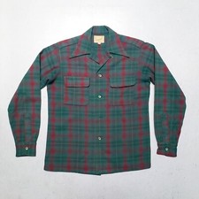 Vtg 30s 40s Wool Shirt CONGRESS Loop Collar Shadow Plaid Rockabilly M DEADSTOCK picture