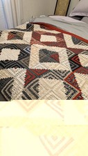 Vintage Handmade Cotton Log Cabin Quilt - Barn Raising Pattern picture
