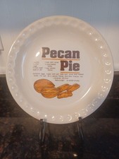 Retro White Ceramic Pecan Pie Dish with Printed Recipe & Fluted Rim -Cottagecore picture