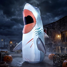 7FT Tall Halloween Inflatable Megalodon Shark Decoration with Built-In LED Light picture