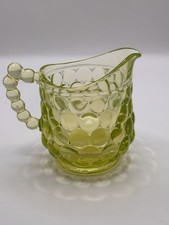 MCM Westmoreland WG Vaseline Glass Thousand Eye Bubble Creamer Pitcher picture