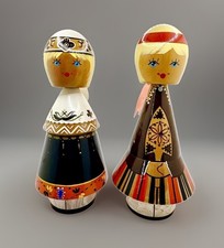 Vintage Salvo, Estonia Wooden Set Of 2 Dolls Russian USSR  Hand Painted Folk Art picture